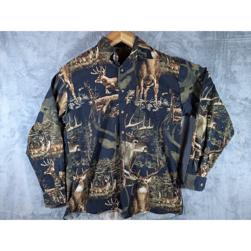 North River Outfitters Men's Medium Deer Camo Long Sleeve Hunting Shirt vtg